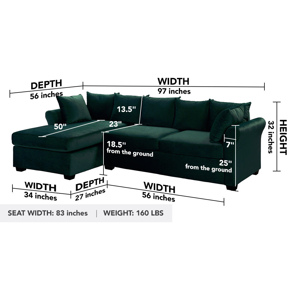 Etta Avenue™ Rayan 97" Wide Velvet Left Hand Facing Sofa & Chaise